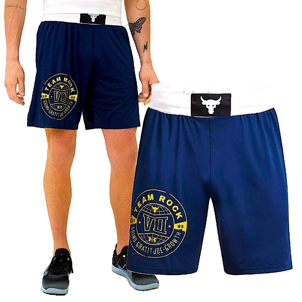 NWT Under Armour Project Rock Boxing Shorts Blue Academy / White Size Small
